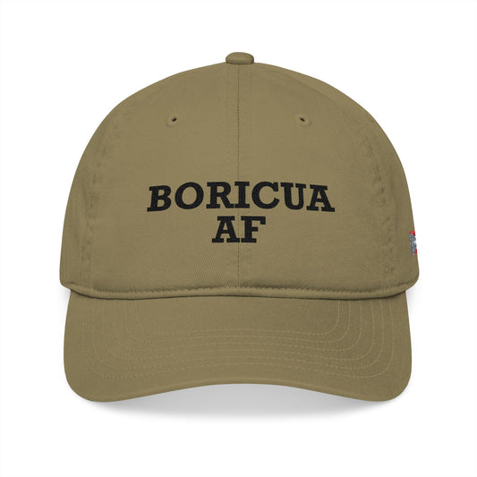 Boricua AF Organic Baseball Cap – Puerto Rican Pride Hat (Oyster or Jungle), Flag Side Patch, “Hecho en Puerto Rico” Back Tag