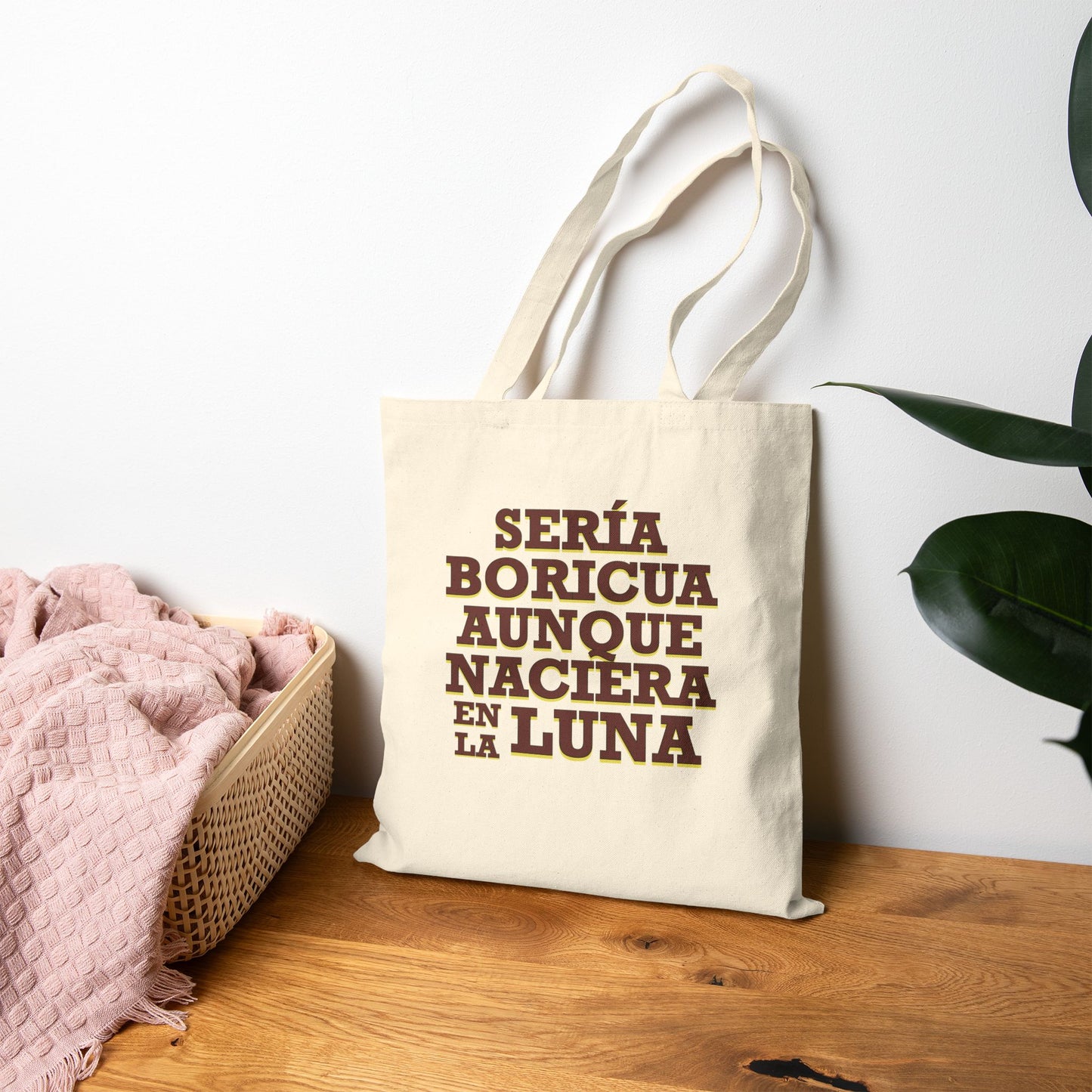 Puerto Rican Pride Tote Bag – “Sería Boricua Aunque Naciera en la Luna” – Eco-Friendly Canvas Bag, Cultural Everyday Essential