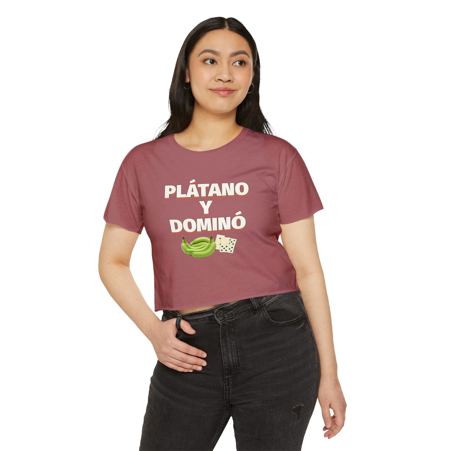 Festival Crop Top with ‘Plátano y Dominó’ Design – Summer Vibes, Latinx Style, Music Festival Apparel, Gender-Inclusive Fit