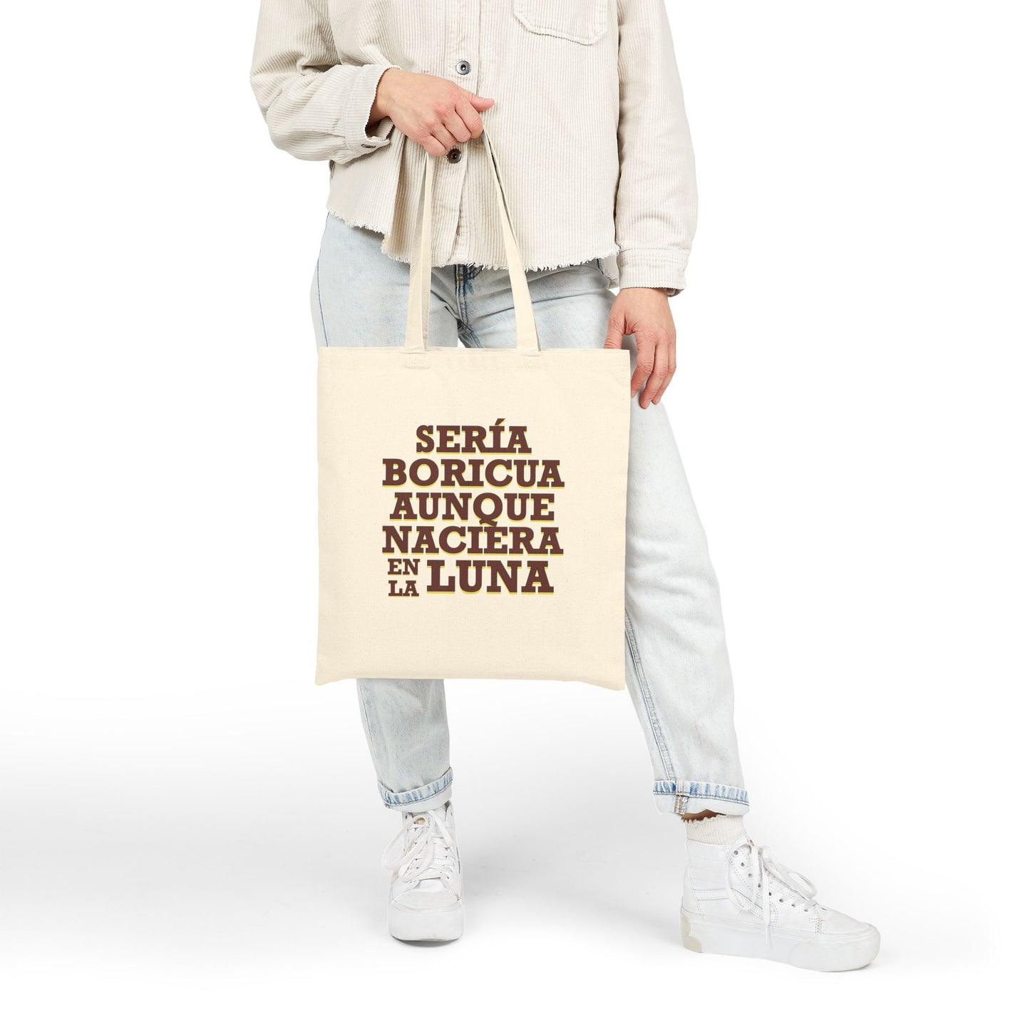 Puerto Rican Pride Tote Bag – “Sería Boricua Aunque Naciera en la Luna” – Eco-Friendly Canvas Bag, Cultural Everyday Essential
