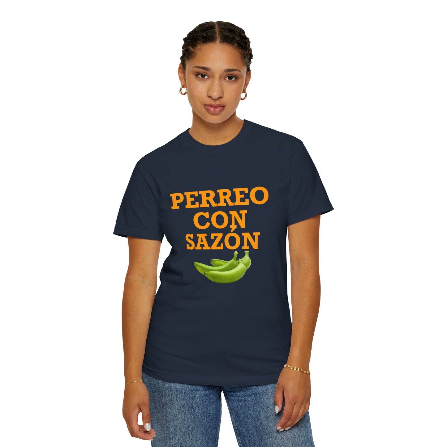 Perreo Con Sazón T-Shirt – Unisex Garment-Dyed Tee, Latin Dancewear, Music Festival Fit, Summer Drop