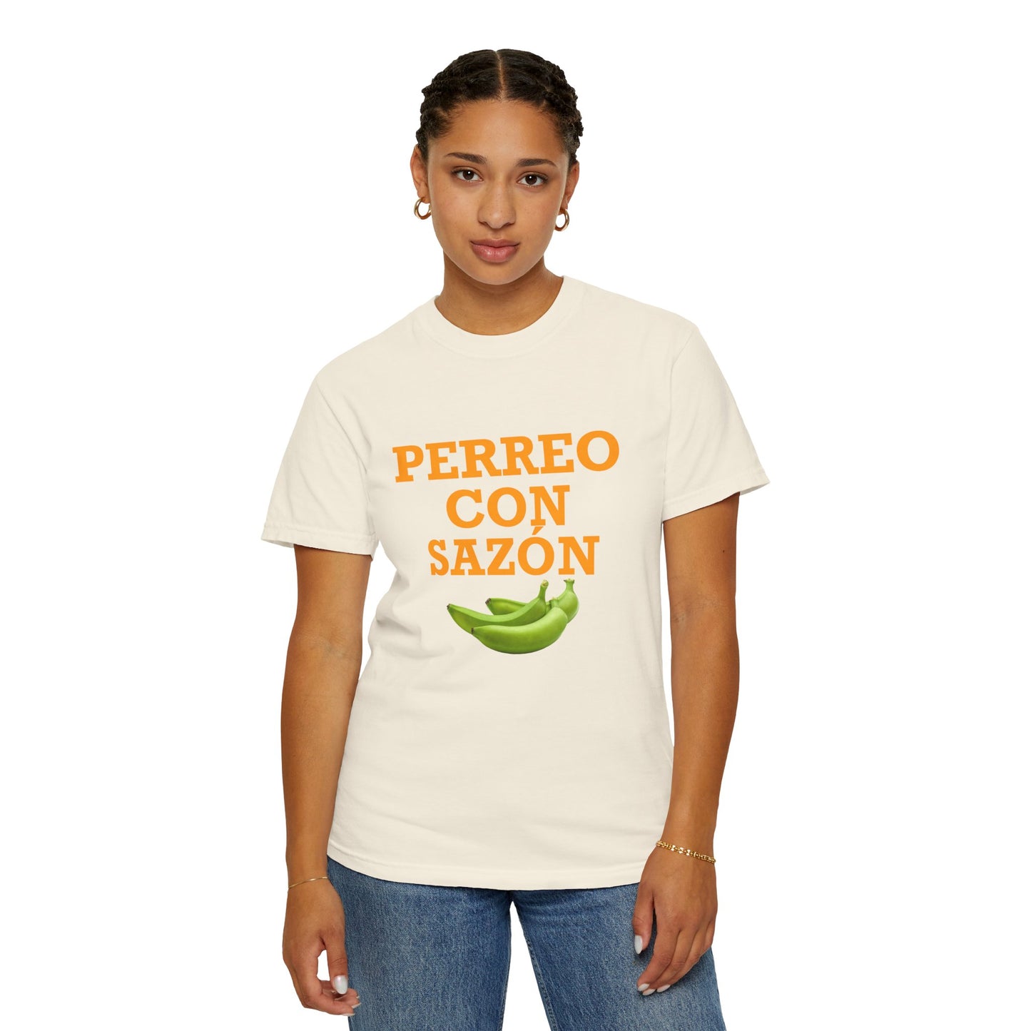 Perreo Con Sazón T-Shirt – Unisex Garment-Dyed Tee, Latin Dancewear, Music Festival Fit, Summer Drop