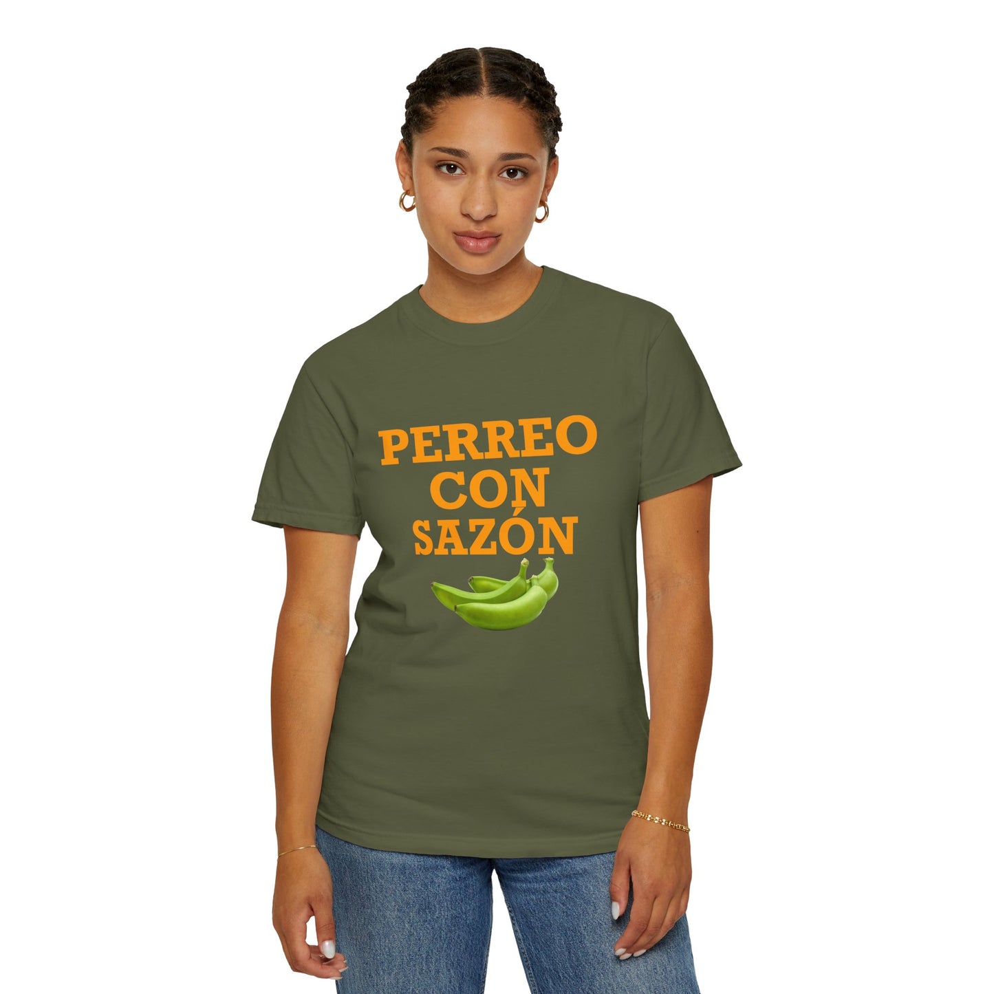 Perreo Con Sazón T-Shirt – Unisex Garment-Dyed Tee, Latin Dancewear, Music Festival Fit, Summer Drop