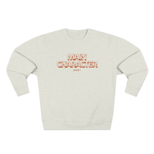 Main Character Crewneck Sweatshirt — Bold Retro Flame Graphic