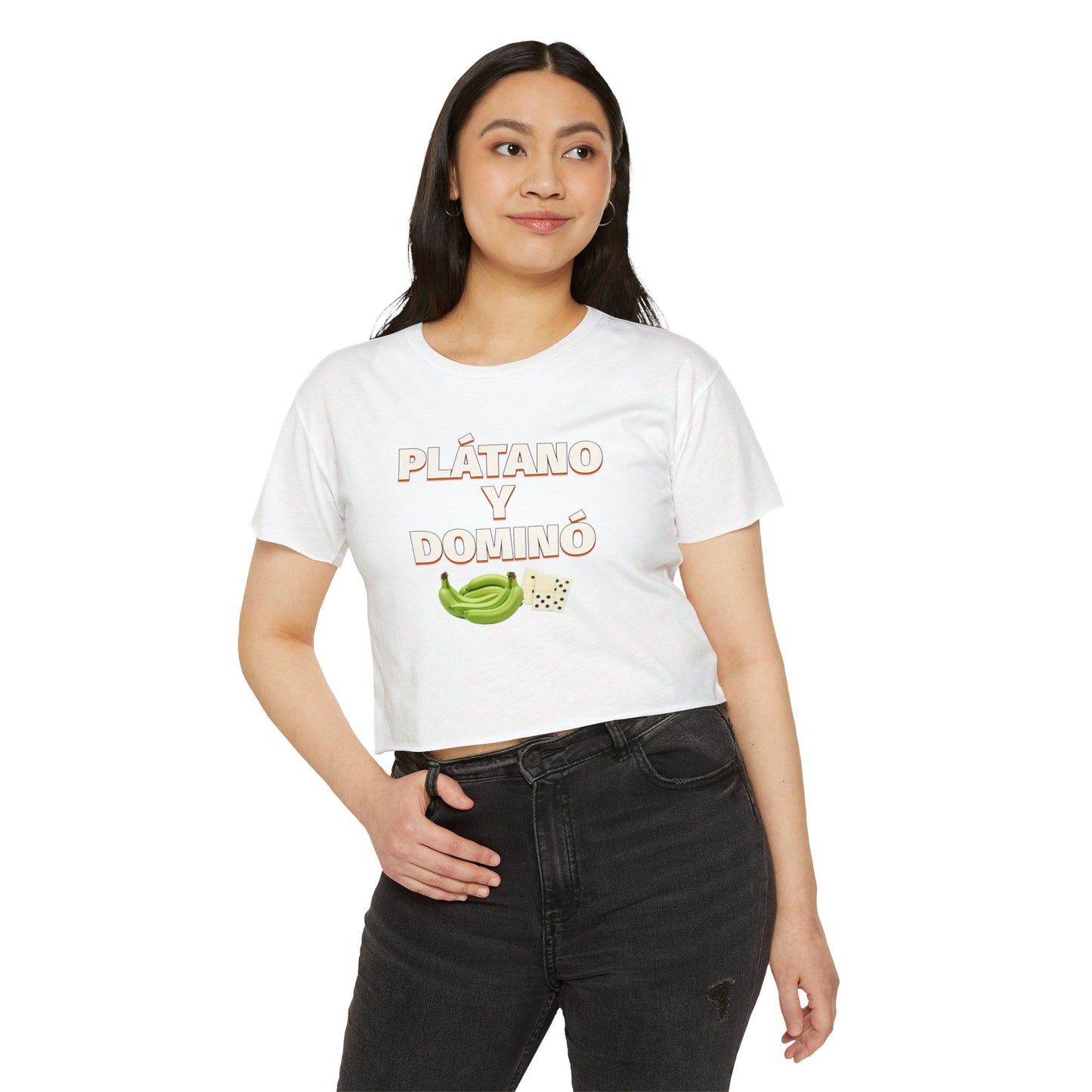 Festival Crop Top with ‘Plátano y Dominó’ Design – Summer Vibes, Latinx Style, Music Festival Apparel, Gender-Inclusive Fit