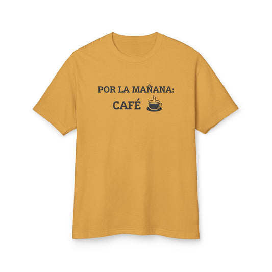 “Por la Mañana: Café” Tee – Fill-in-the-Blank Shirt, Fun Unisex Cotton Tee, Latiné Vibes, Coffee Culture Gift