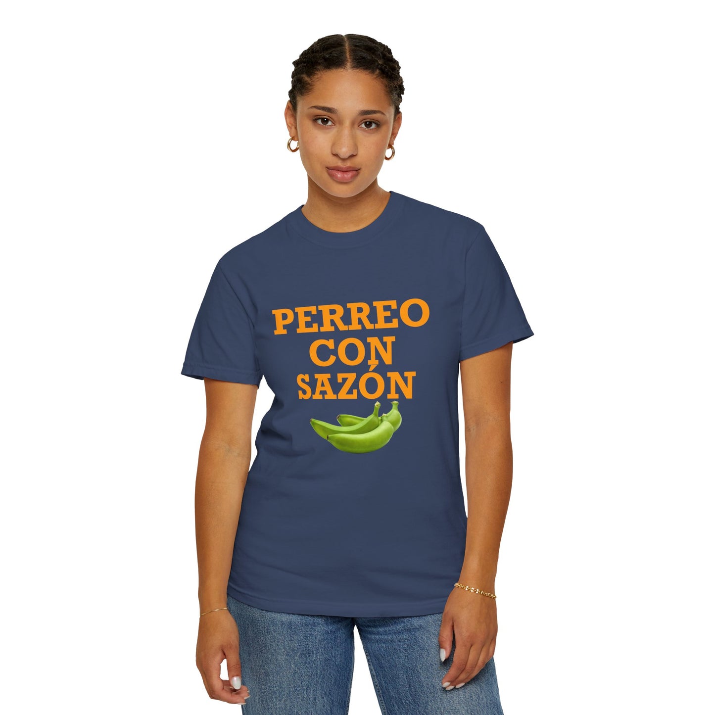 Perreo Con Sazón T-Shirt – Unisex Garment-Dyed Tee, Latin Dancewear, Music Festival Fit, Summer Drop