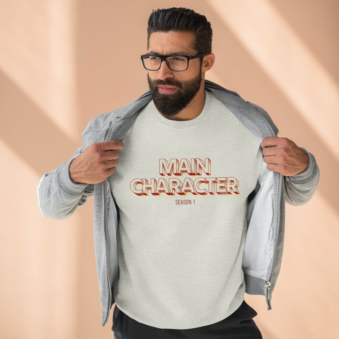 Main Character Crewneck Sweatshirt — Bold Retro Flame Graphic