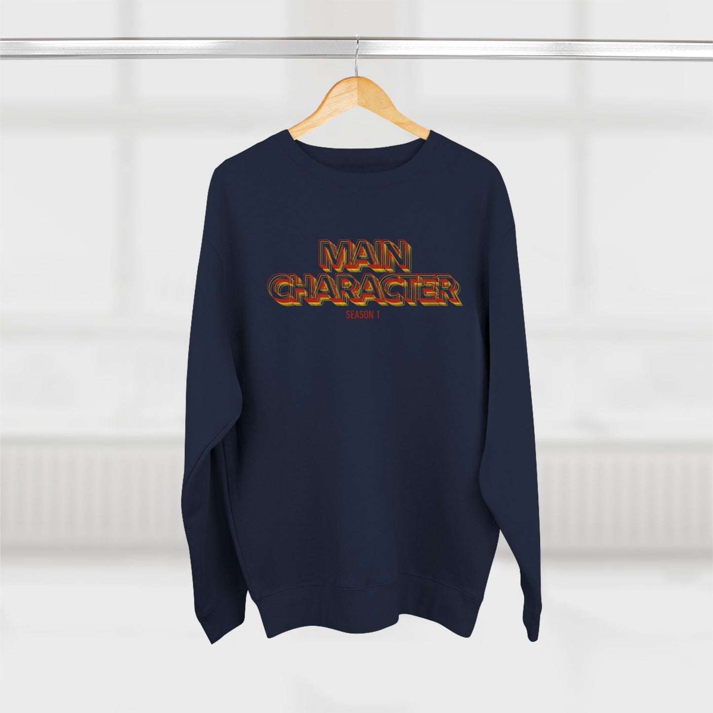 Main Character Crewneck Sweatshirt — Bold Retro Flame Graphic