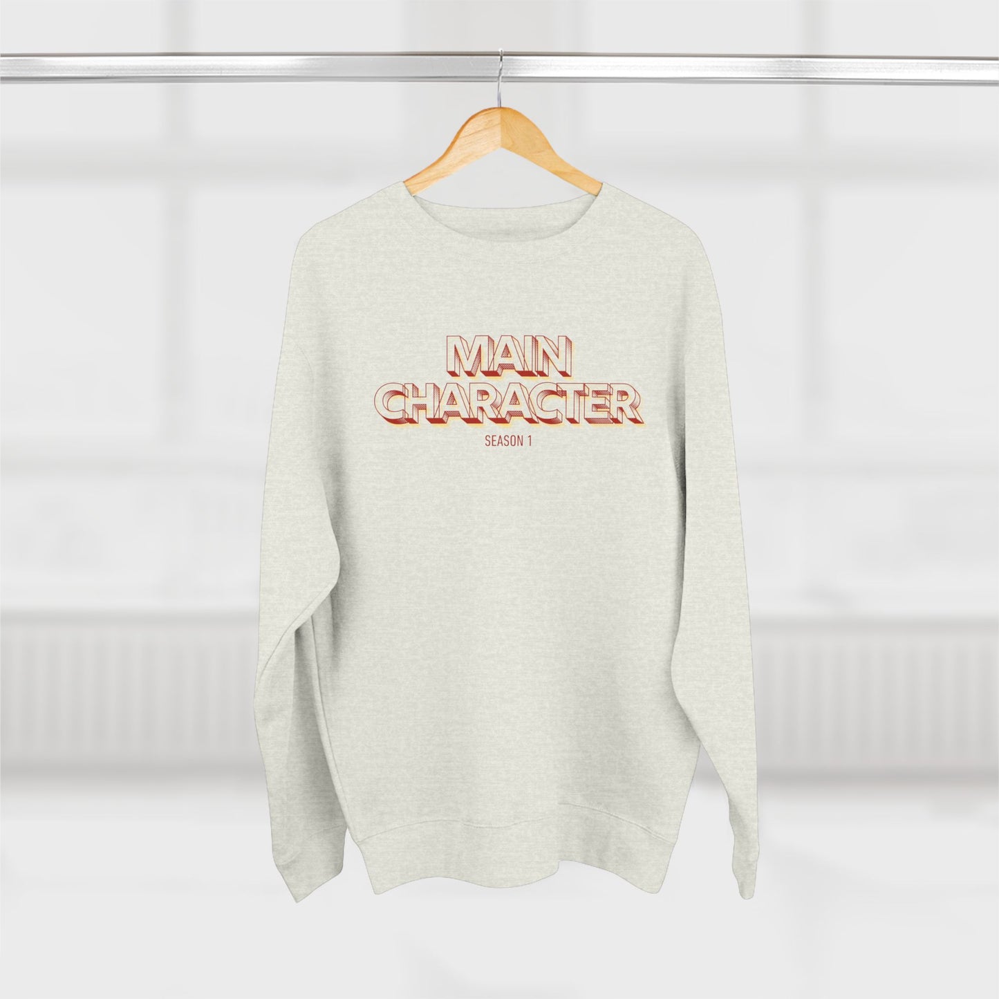 Main Character Crewneck Sweatshirt — Bold Retro Flame Graphic