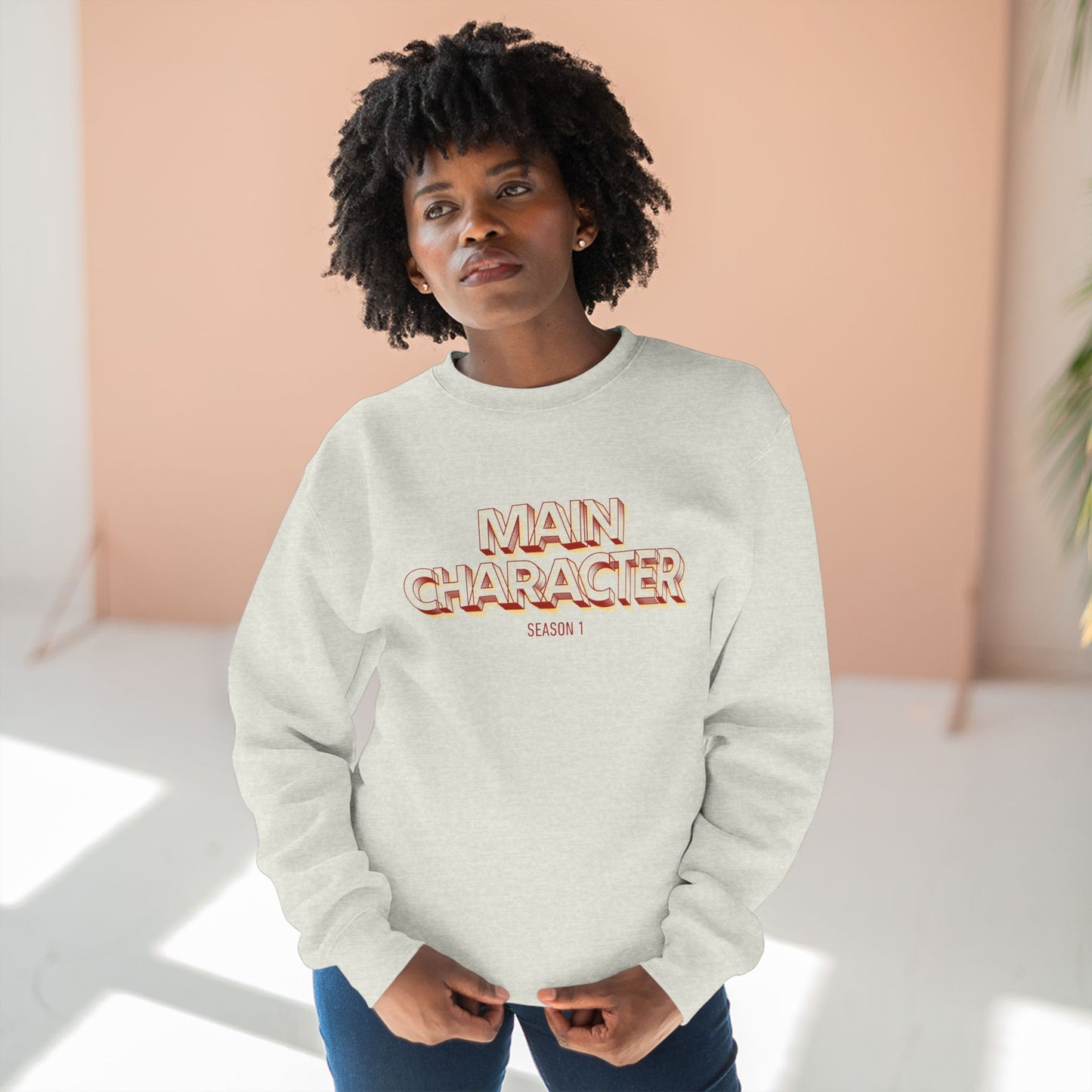 Main Character Crewneck Sweatshirt — Bold Retro Flame Graphic
