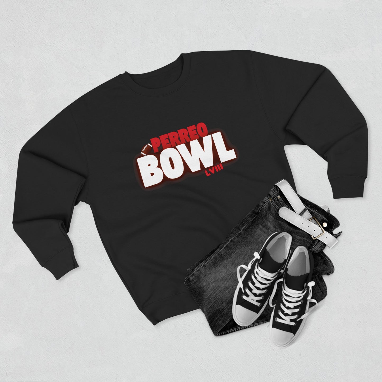 Perreo Bowl Crewneck Sweatshirt — Bold Retro Flame Graphic