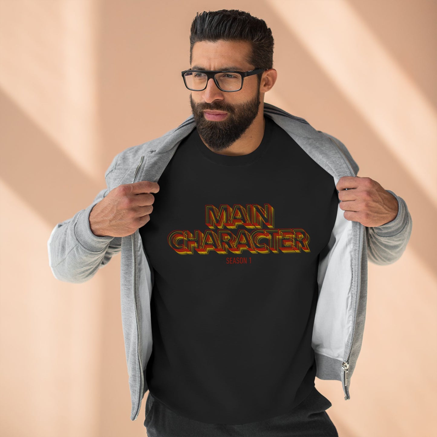 Main Character Crewneck Sweatshirt — Bold Retro Flame Graphic