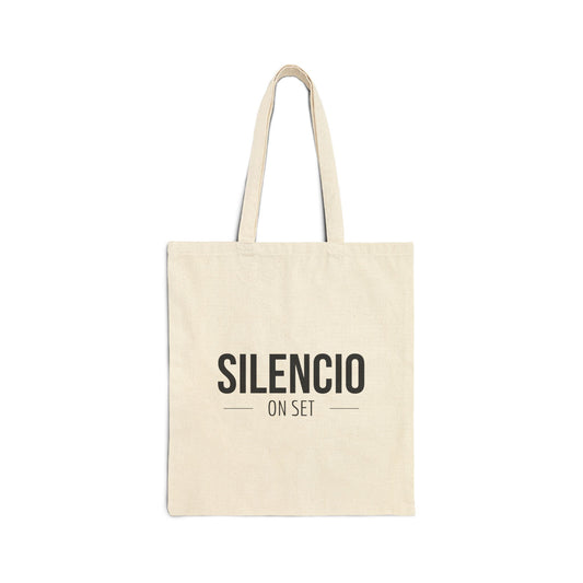 “Silencio On Set” Cotton Canvas Tote Bag – Film Lover’s Market Tote, Eco-Friendly Gift for Creatives, Stylish Everyday Carry for Movie Buffs