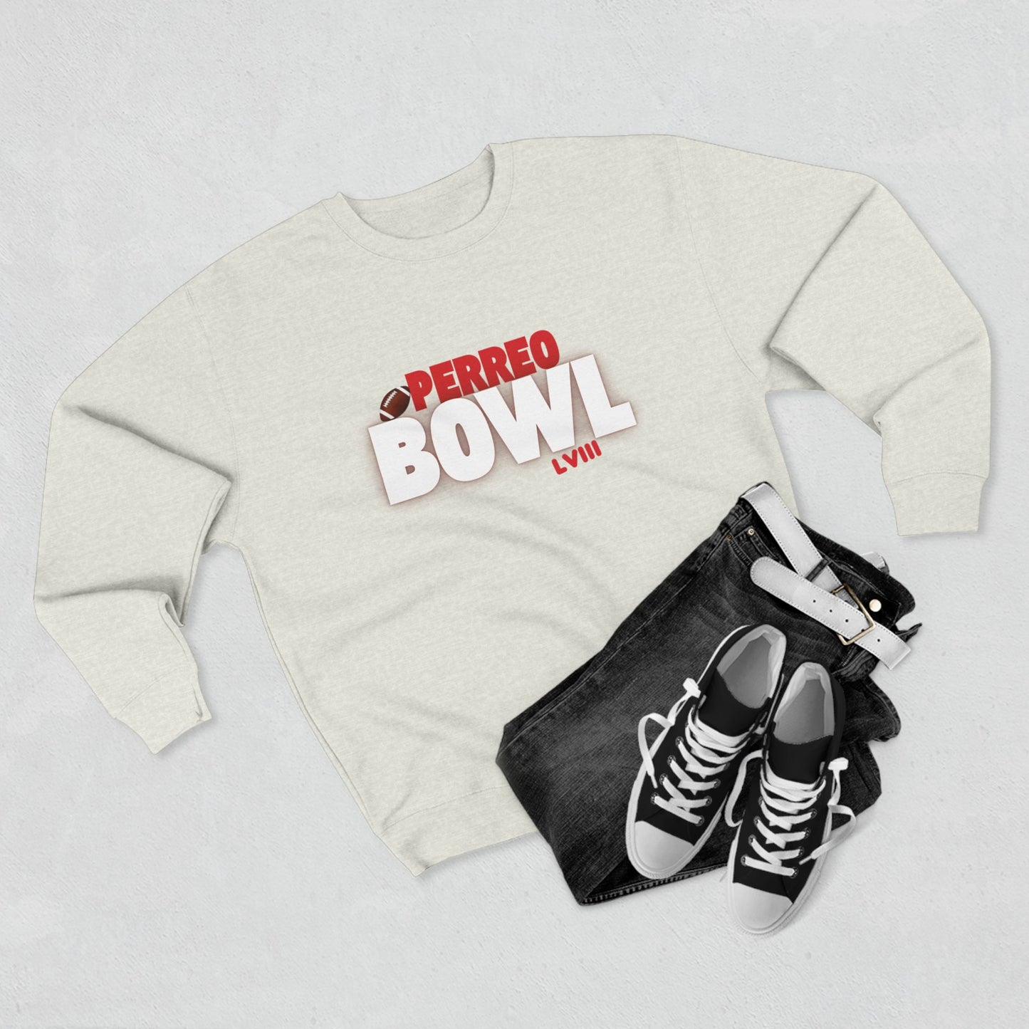 Perreo Bowl Crewneck Sweatshirt — Bold Retro Flame Graphic