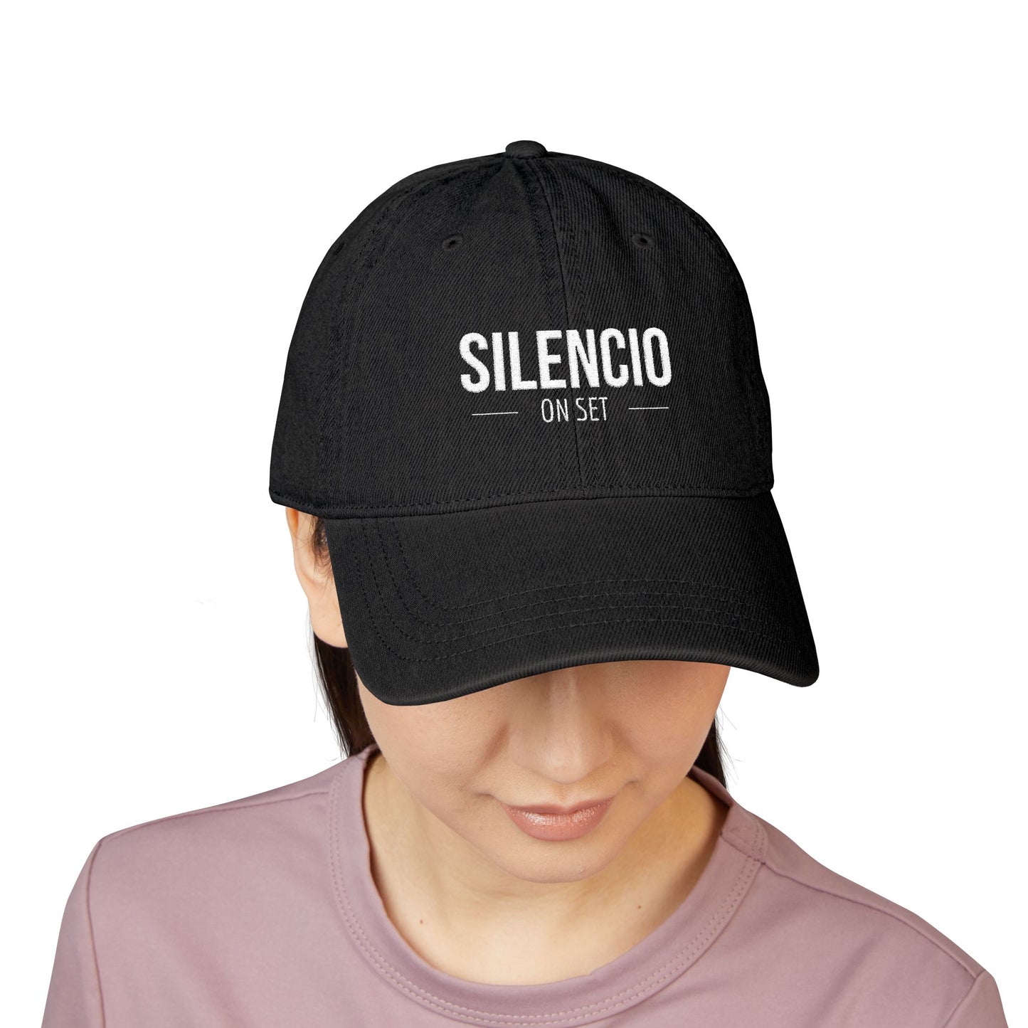 “Silencio on Set” 🎬 Embroidered Denim Hat – For the Bold, the Bilingual, and the On-Set Vibe Masters