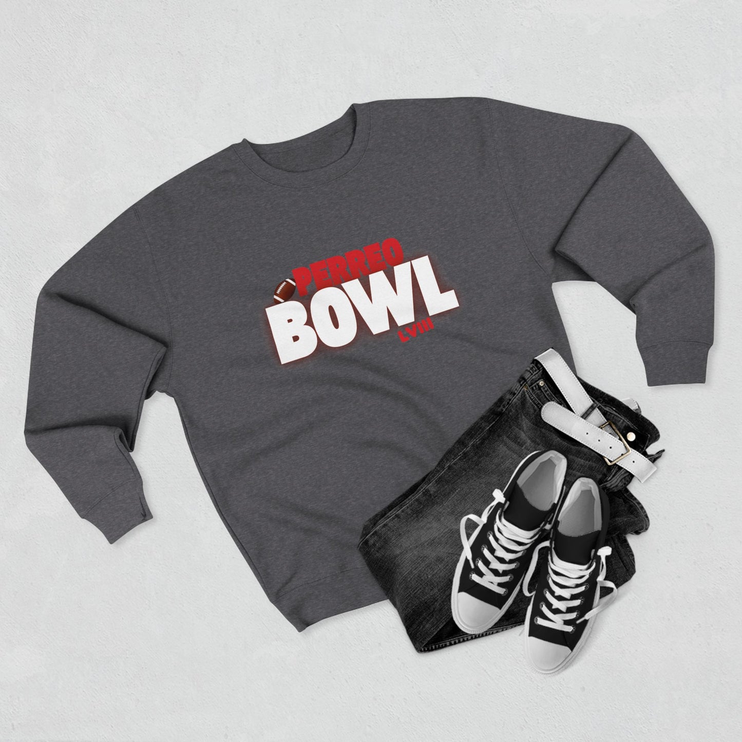 Perreo Bowl Crewneck Sweatshirt — Bold Retro Flame Graphic