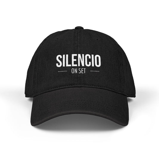 “Silencio on Set” 🎬 Embroidered Denim Hat – For the Bold, the Bilingual, and the On-Set Vibe Masters