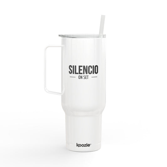 Silencio On Set 40oz Insulated Tumbler – Eco-Friendly Travel Mug with Straw, Durable Stainless Steel, Gift for Film Lovers & On-the-Go Creatives