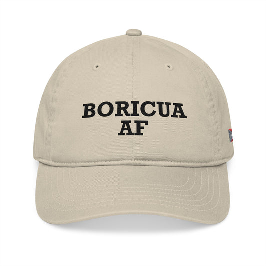 Boricua AF Organic Baseball Cap – Puerto Rican Pride Hat (Oyster or Jungle), Flag Side Patch, “Hecho en Puerto Rico” Back Tag