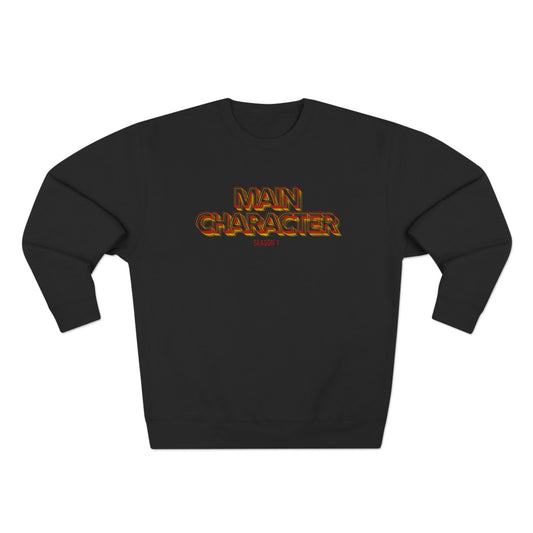 Main Character Crewneck Sweatshirt — Bold Retro Flame Graphic